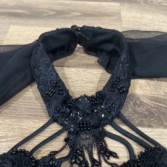 🕷️ Vintage Roberta High Neck Emo Goth Lace Beaded Prom Dress Gown With Sash 🕷️ - Picture 6 of 14